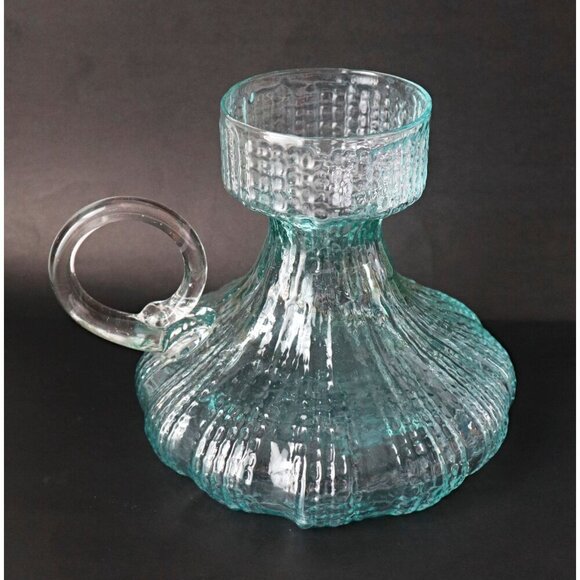 MCM Mid Century Scandinavian Art Glass Carafe Pitcher Aqua Blue Applied Handle - Picture 2 of 6